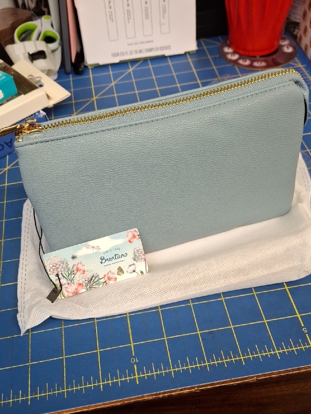 Brentano Light Blue Pleather Zip Wallet Clutch Purse Wristlet NWT